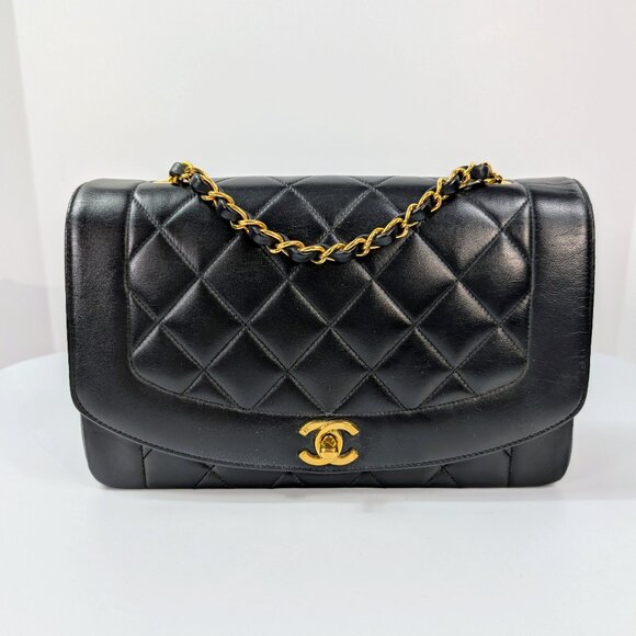 Chanel Vintage 3-Series Black Quilted Lambskin Diana Single Flap Bag - Picture 1 of 16